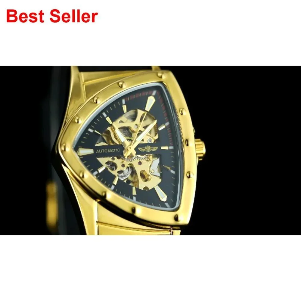 Automatic Mechanical Watch with Triangle Dial, Stainless Steel Bracelet